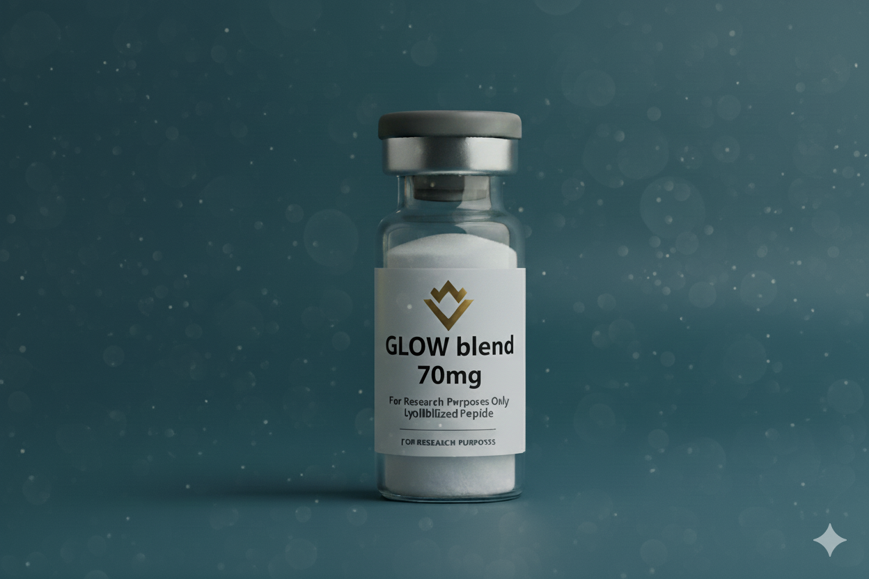 Helixion Labs GLOW Blend 70mg peptide vial – high-purity multi-peptide research blend for scientific study